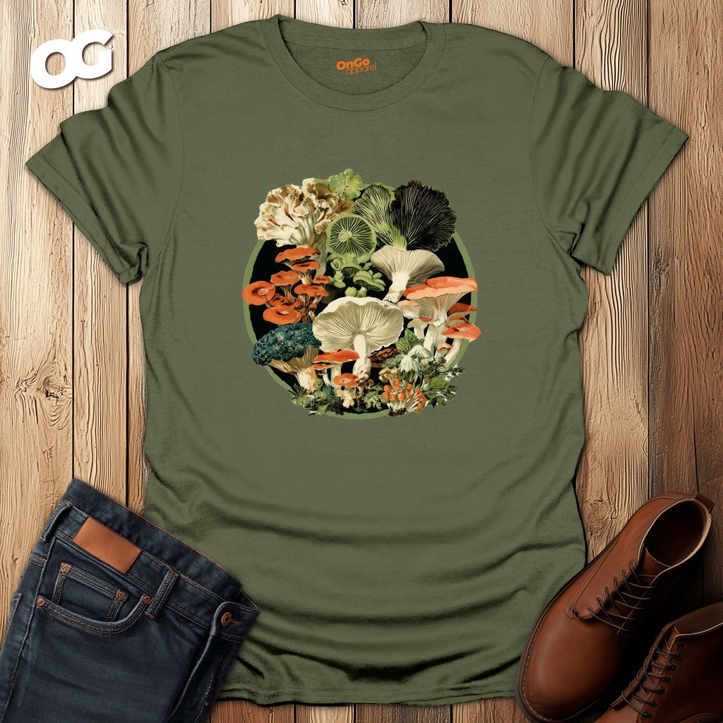 Vintage Mushroom Circle T-Shirt – military_green – oak-wood