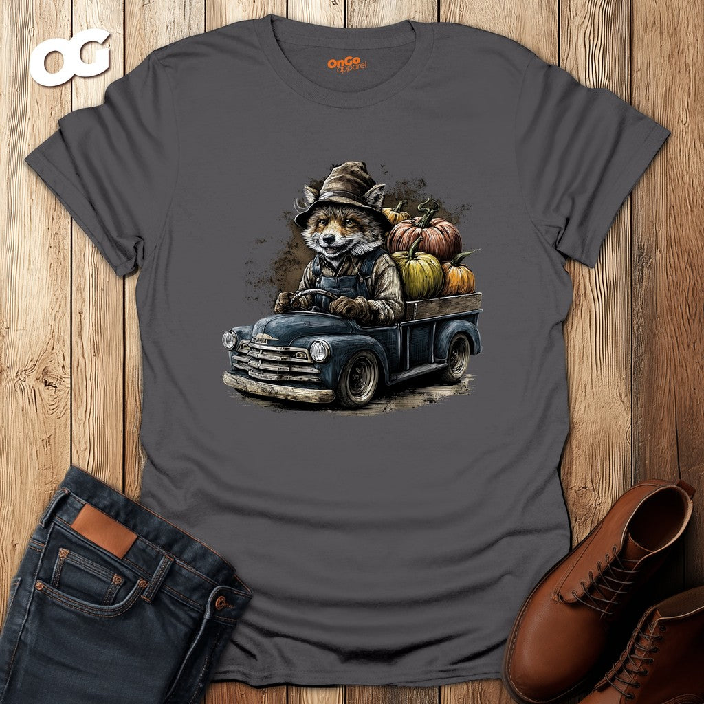 Rustic Fox Driving Vintage Truck T-Shirt – charcoal – oak-wood