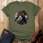 Trendy Goat T-Shirt with Glasses and Beanie Design – military_green – oak-wood