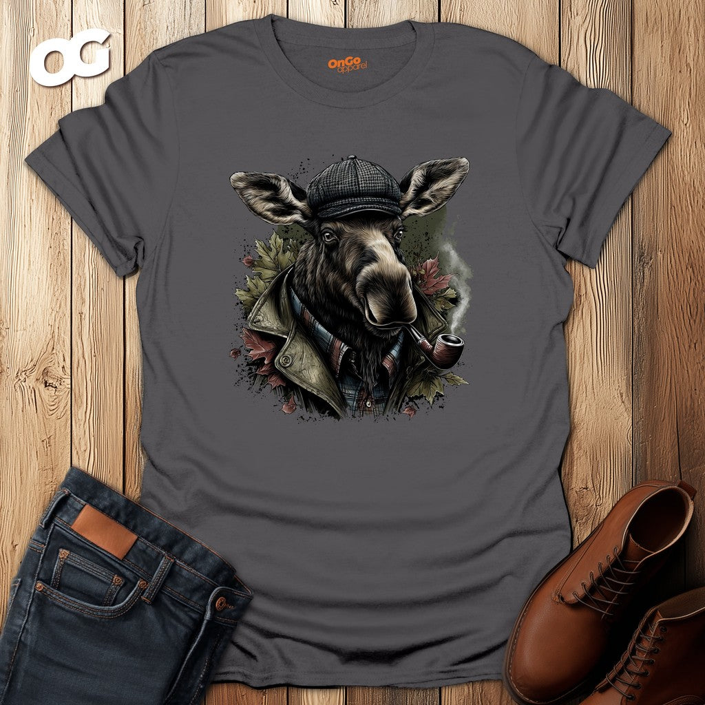 Moose with Pipe T-Shirt - Nature Wildlife Design – charcoal – oak-wood