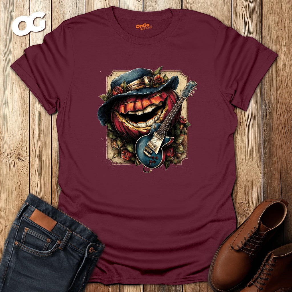 Pumpkin and Guitar Graphic T-shirt – maroon – oak-wood