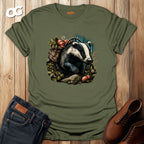 Badger and Basket Graphic T-Shirt – military_green – oak-wood