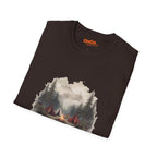 Camping Adventure T-Shirt with Bonfire and Mountain Scene