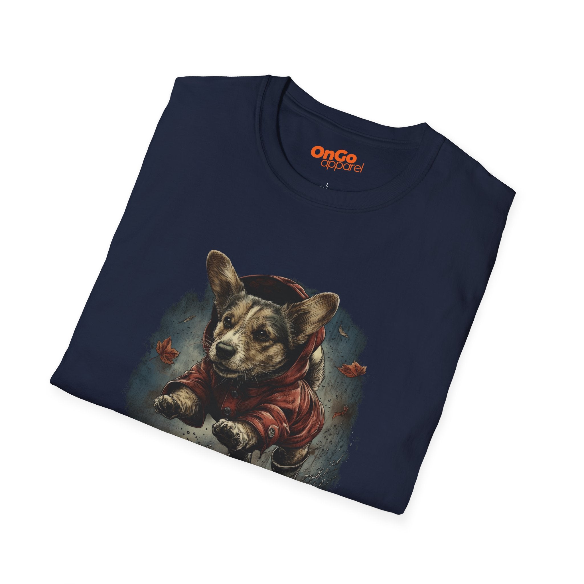 Corgi in Boots T-Shirt with Fall Leaves Design