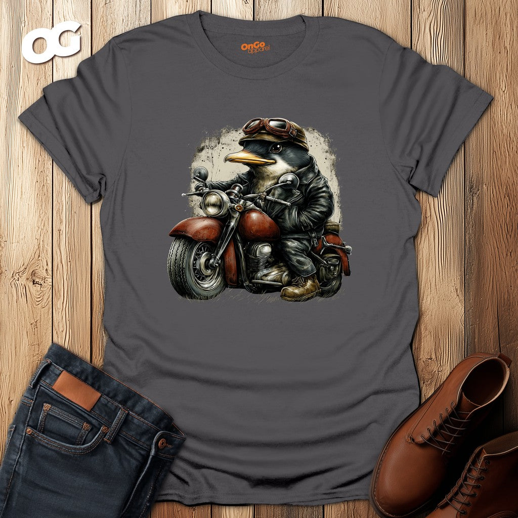 Penguin Aviator T-Shirt with Motorcycle Design – charcoal – oak-wood
