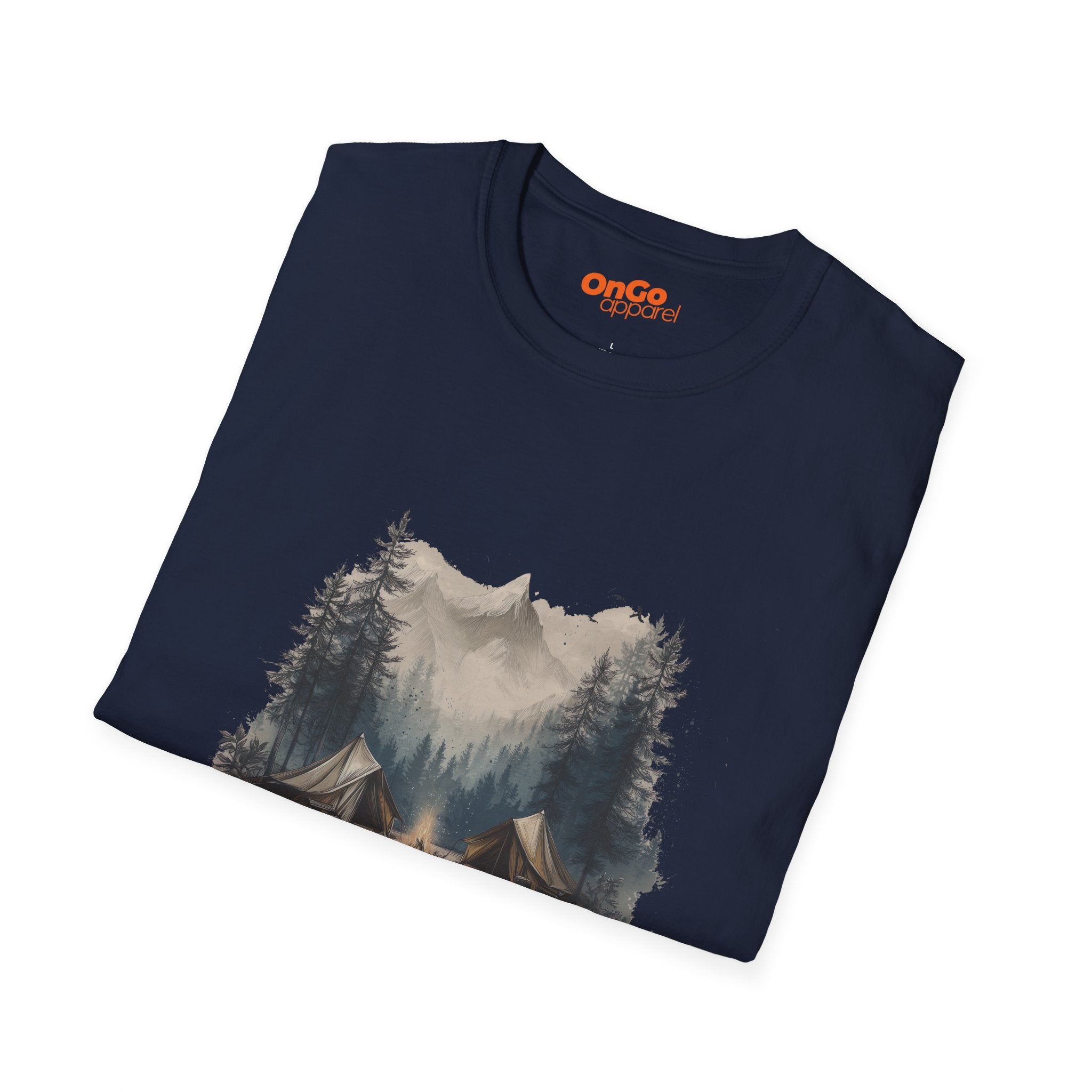 Camping Scene T-Shirt with Tent and Mountain Design