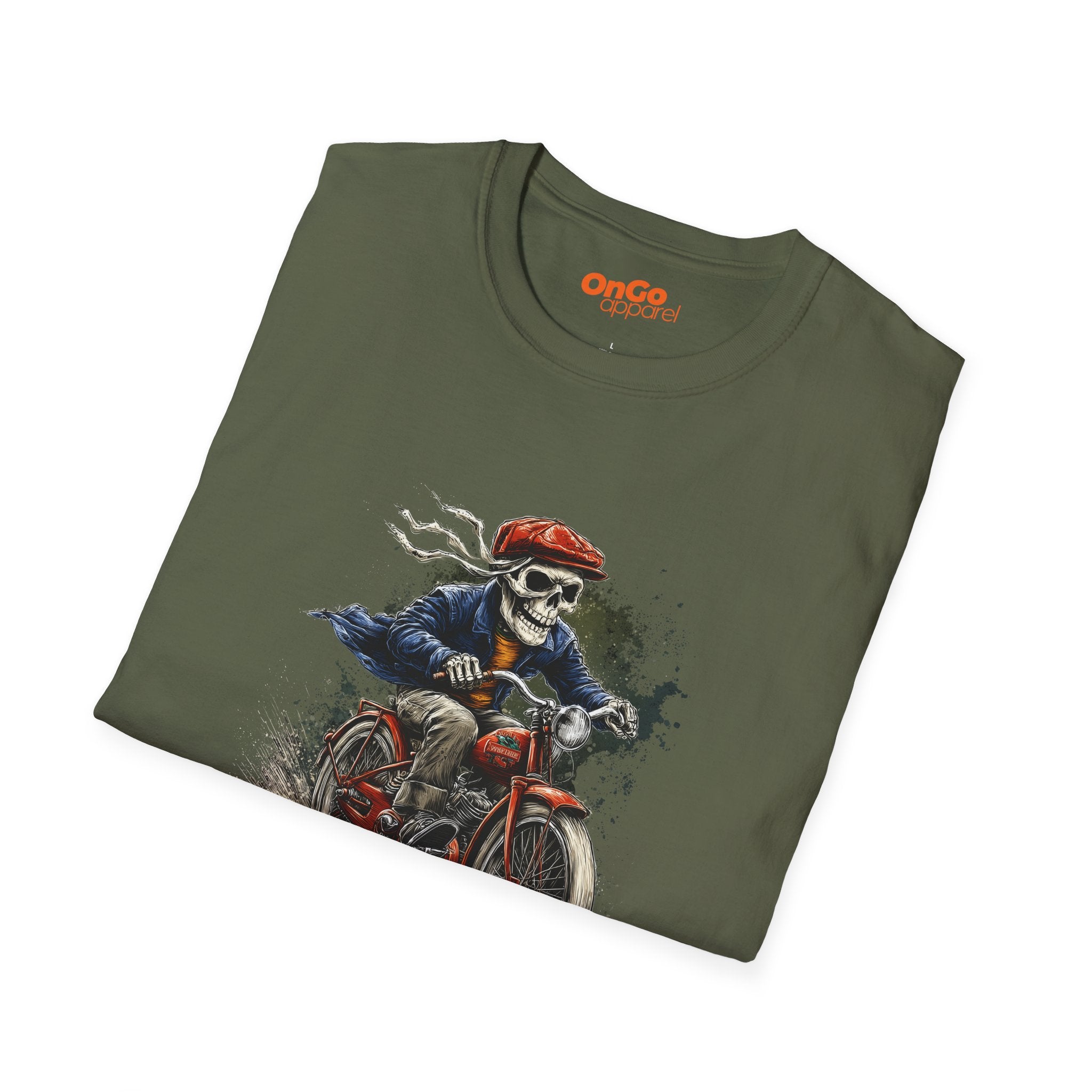 Skeleton Riding Bicycle Graphic T-Shirt