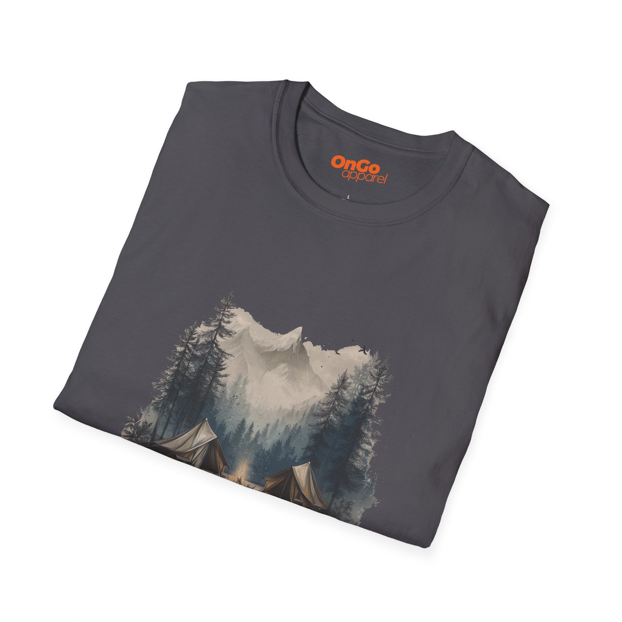 Camping Scene T-Shirt with Tent and Mountain Design