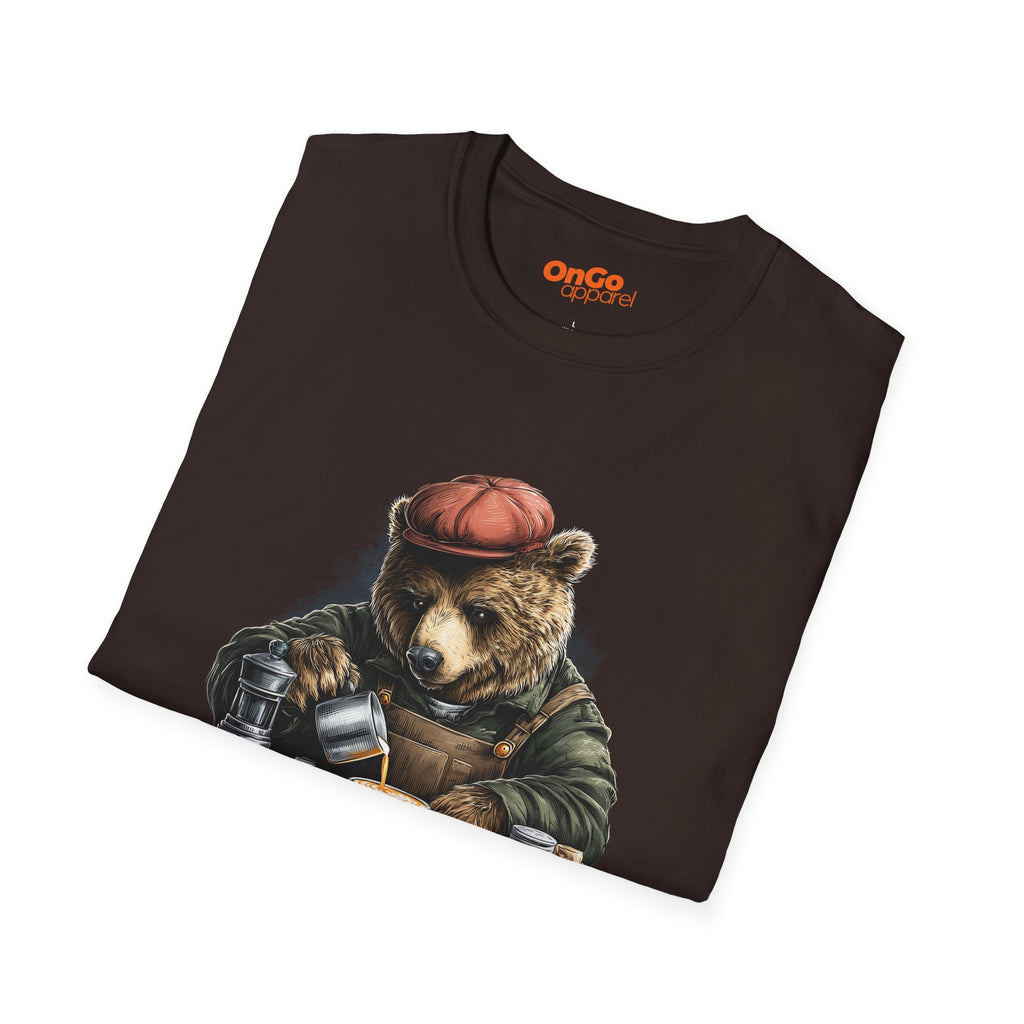 Bear Barista T-Shirt with Coffee Art Design