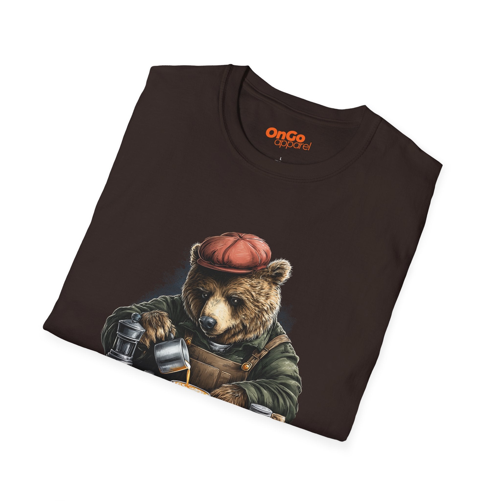 Bear Barista T-Shirt with Coffee Art Design