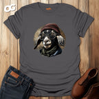 Trendy Goat T-Shirt with Glasses and Beanie Design – charcoal – oak-wood