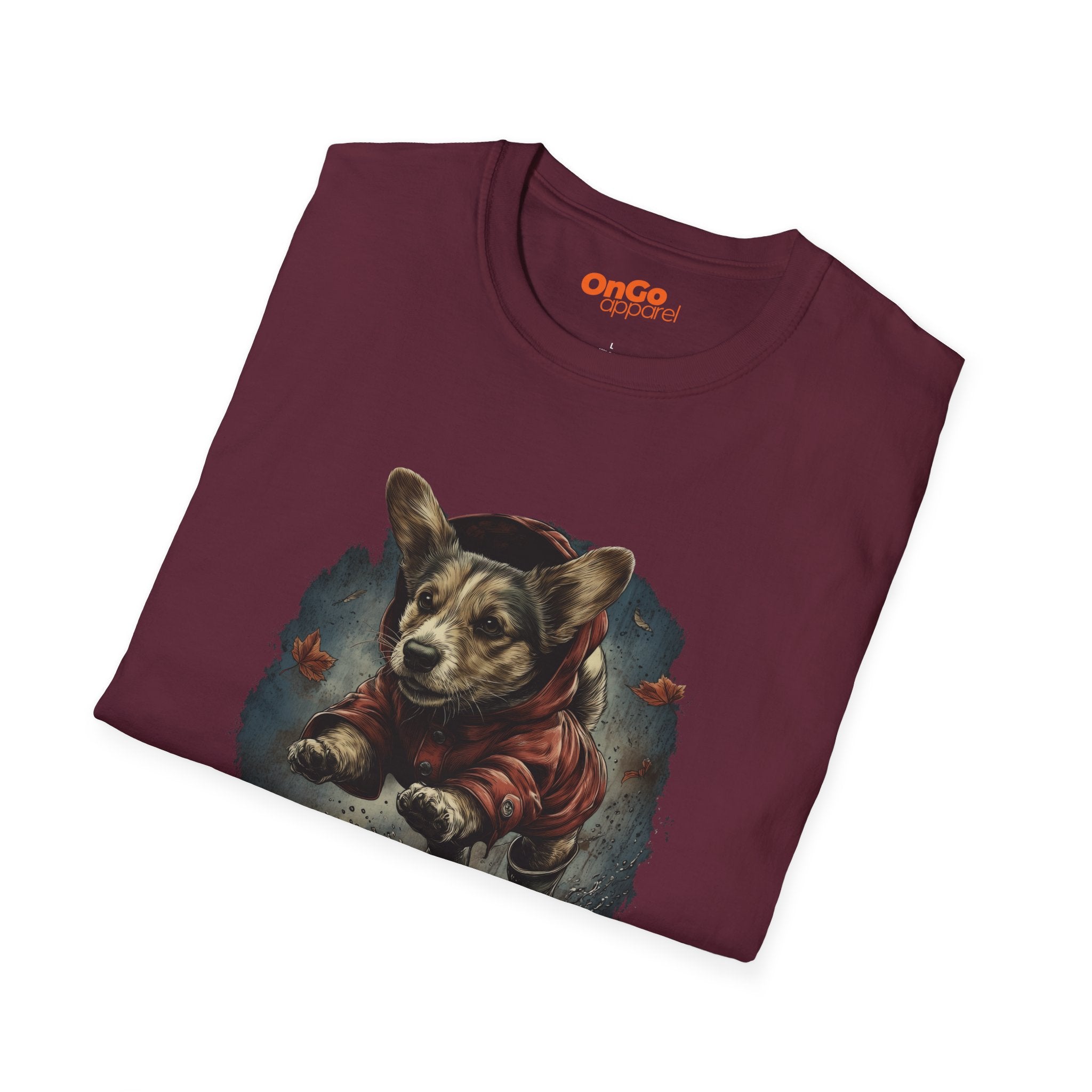 Corgi in Boots T-Shirt with Fall Leaves Design