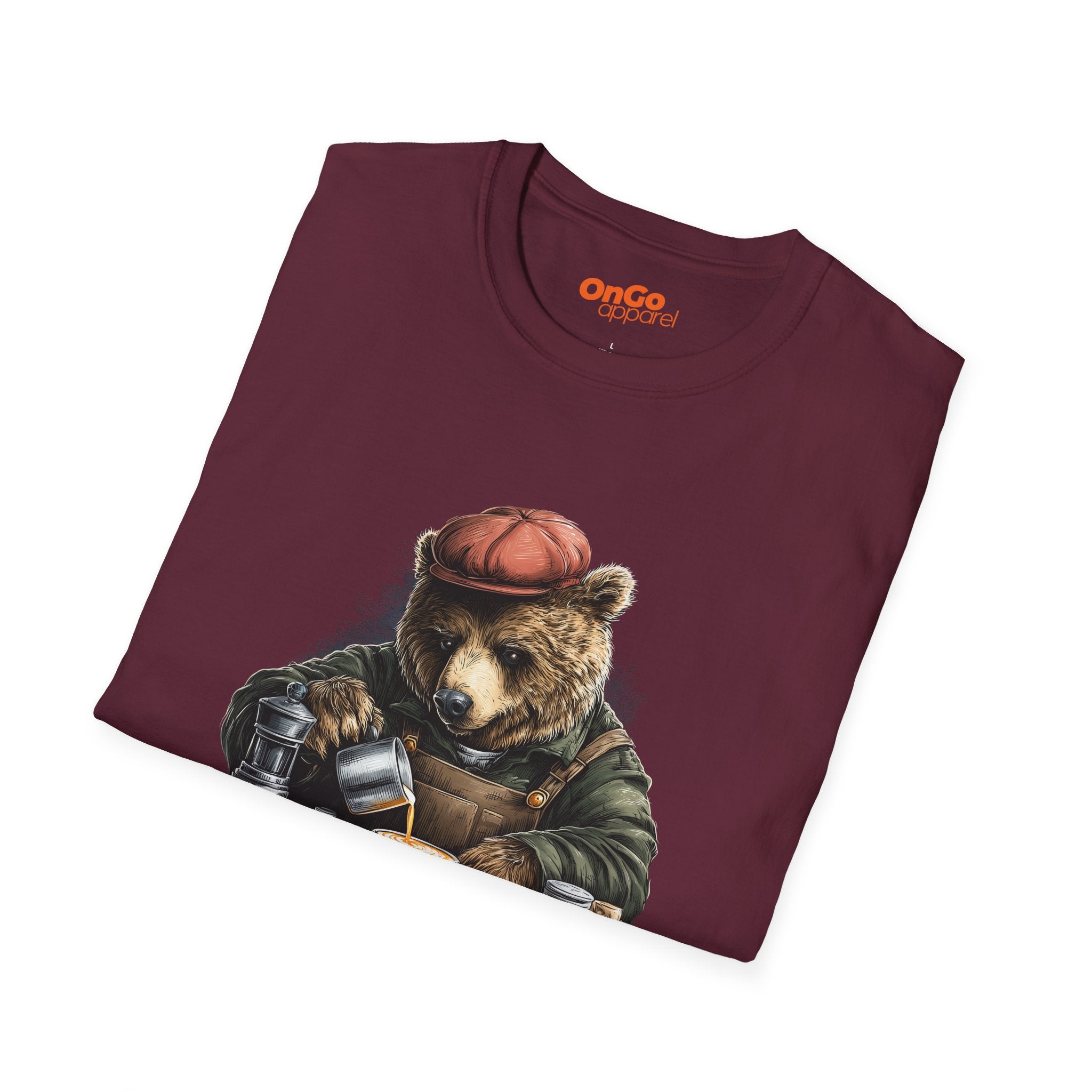 Bear Barista T-Shirt with Coffee Art Design