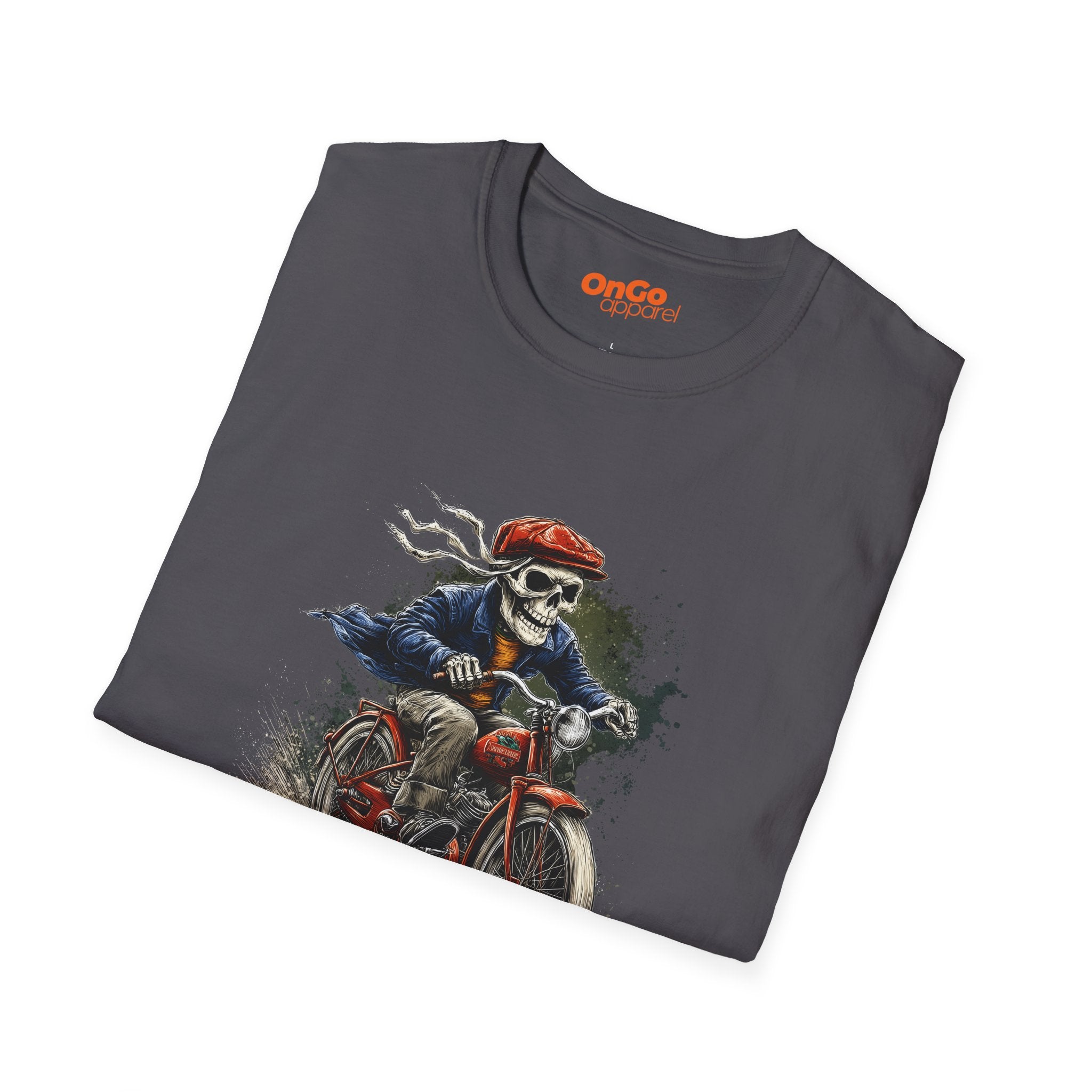 Skeleton Riding Bicycle Graphic T-Shirt