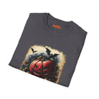 Jack-o'-Lantern Halloween T-shirt with Bats Design