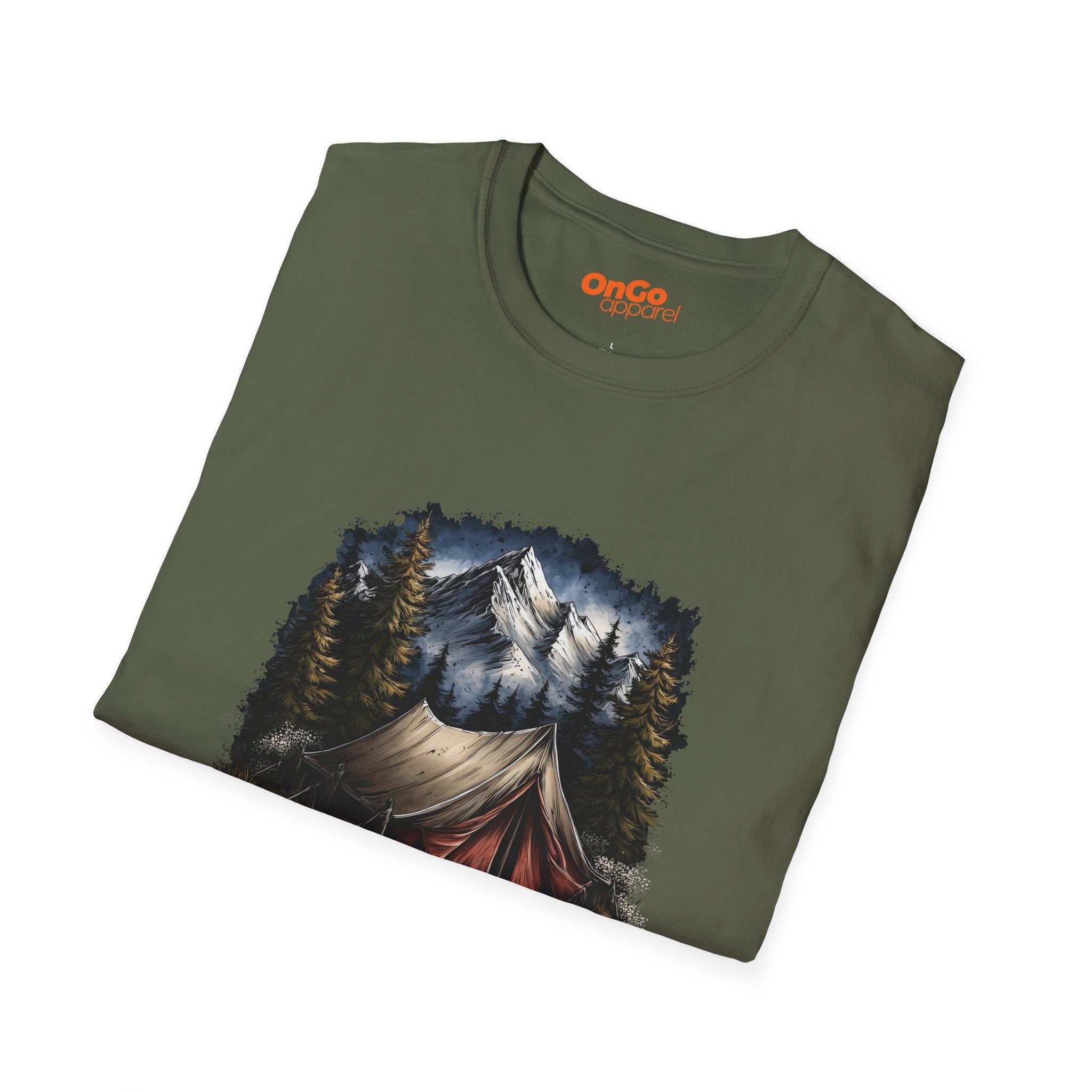 Camping Scene T-Shirt with Mountain and Forest Design