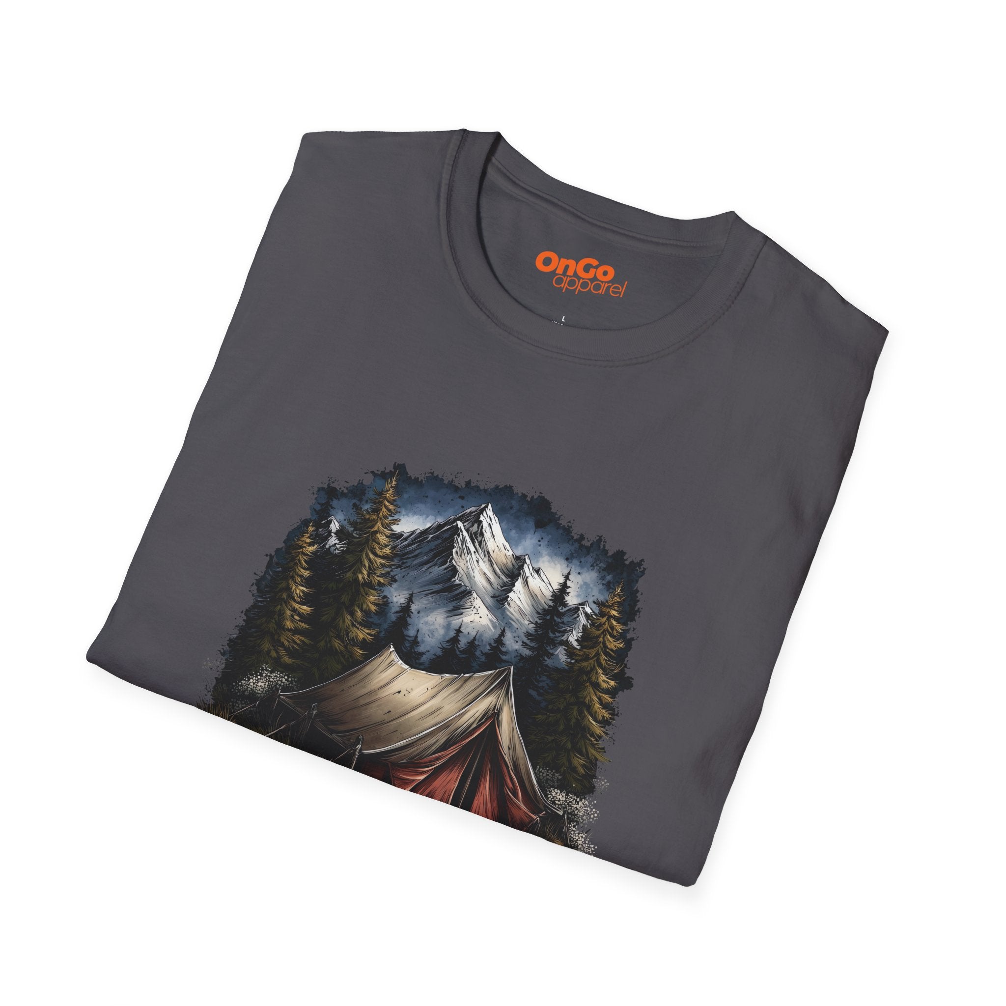 Camping Scene T-Shirt with Mountain and Forest Design