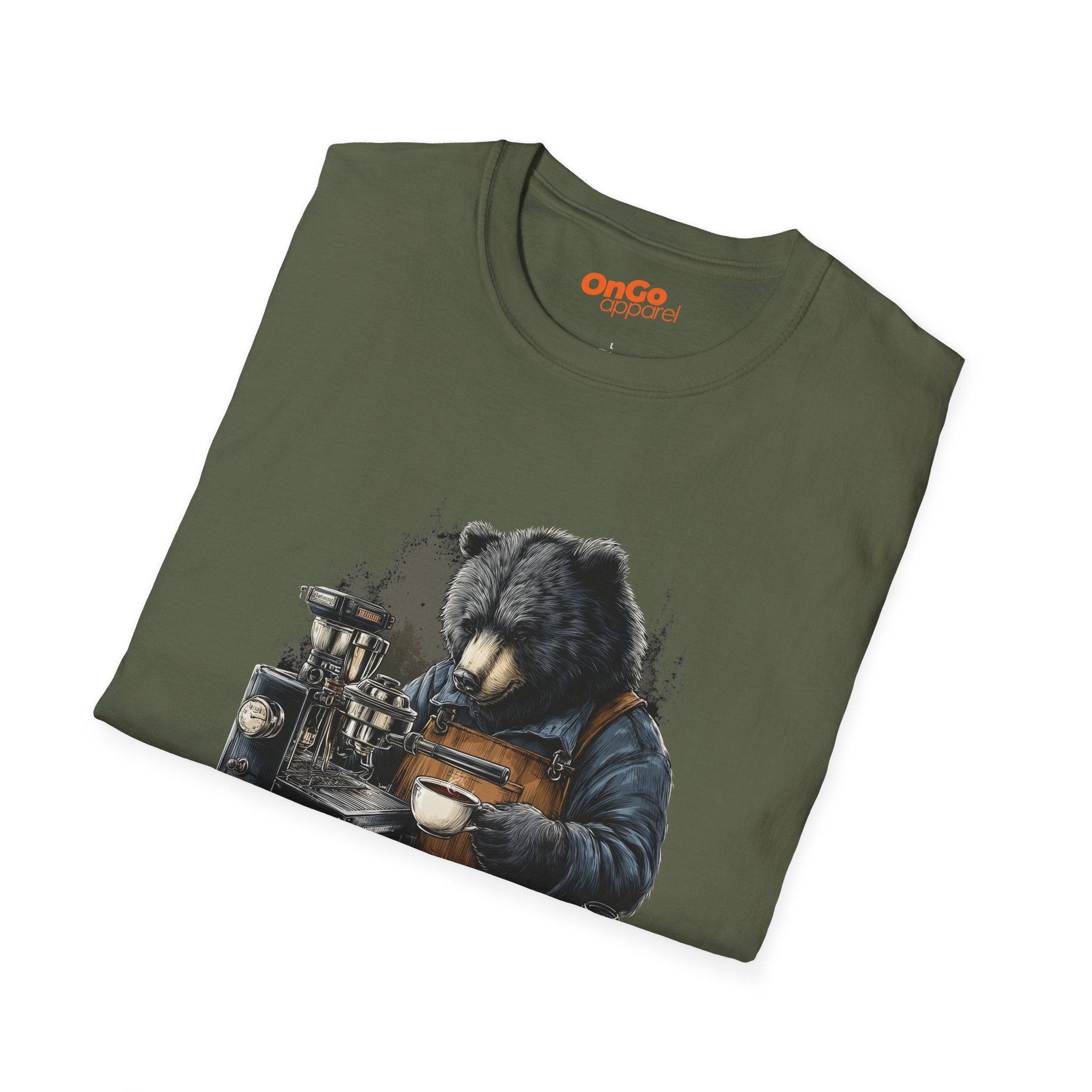 Bear Barista T-Shirt with Coffee Design