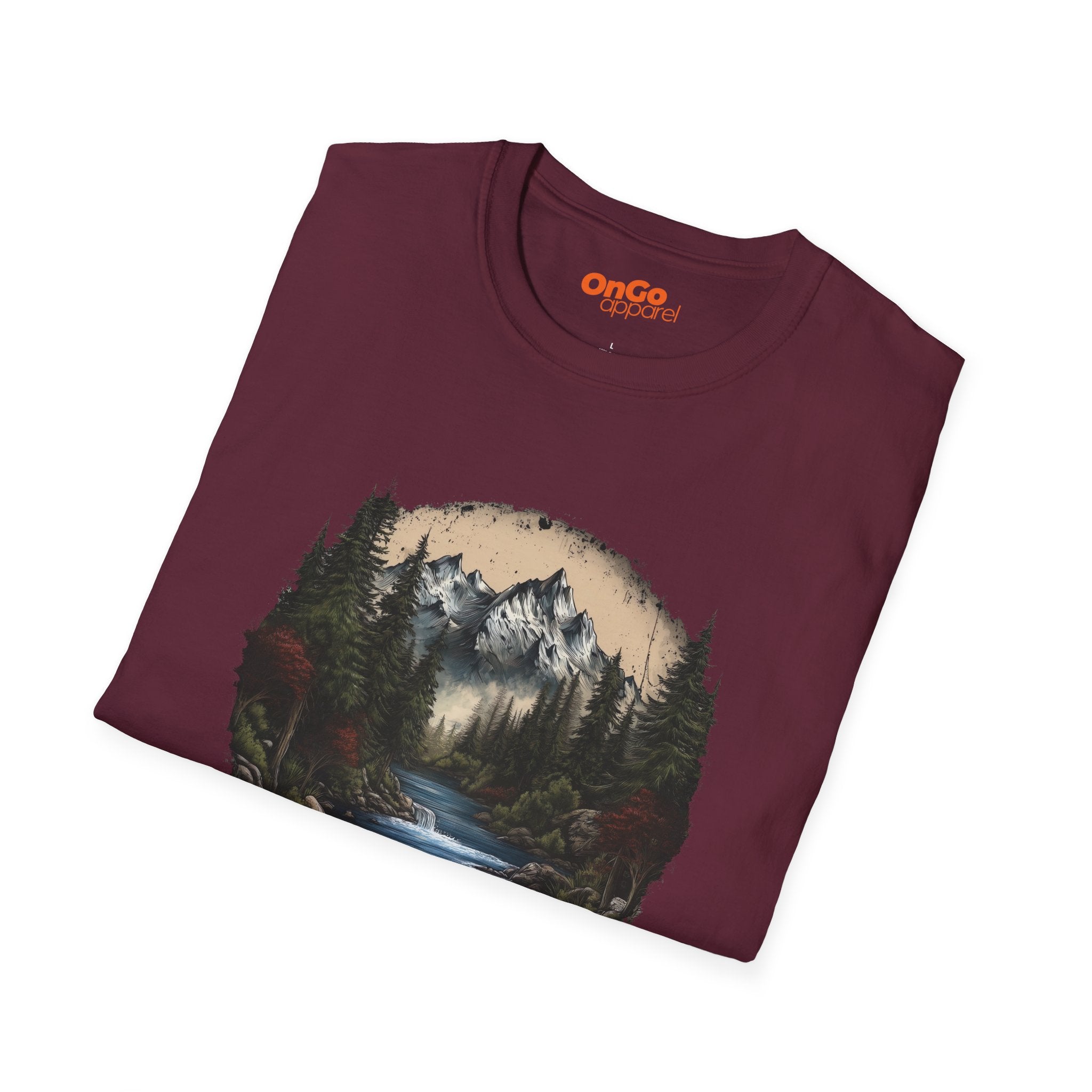 Nature Landscape T-Shirt with Mountain River Design