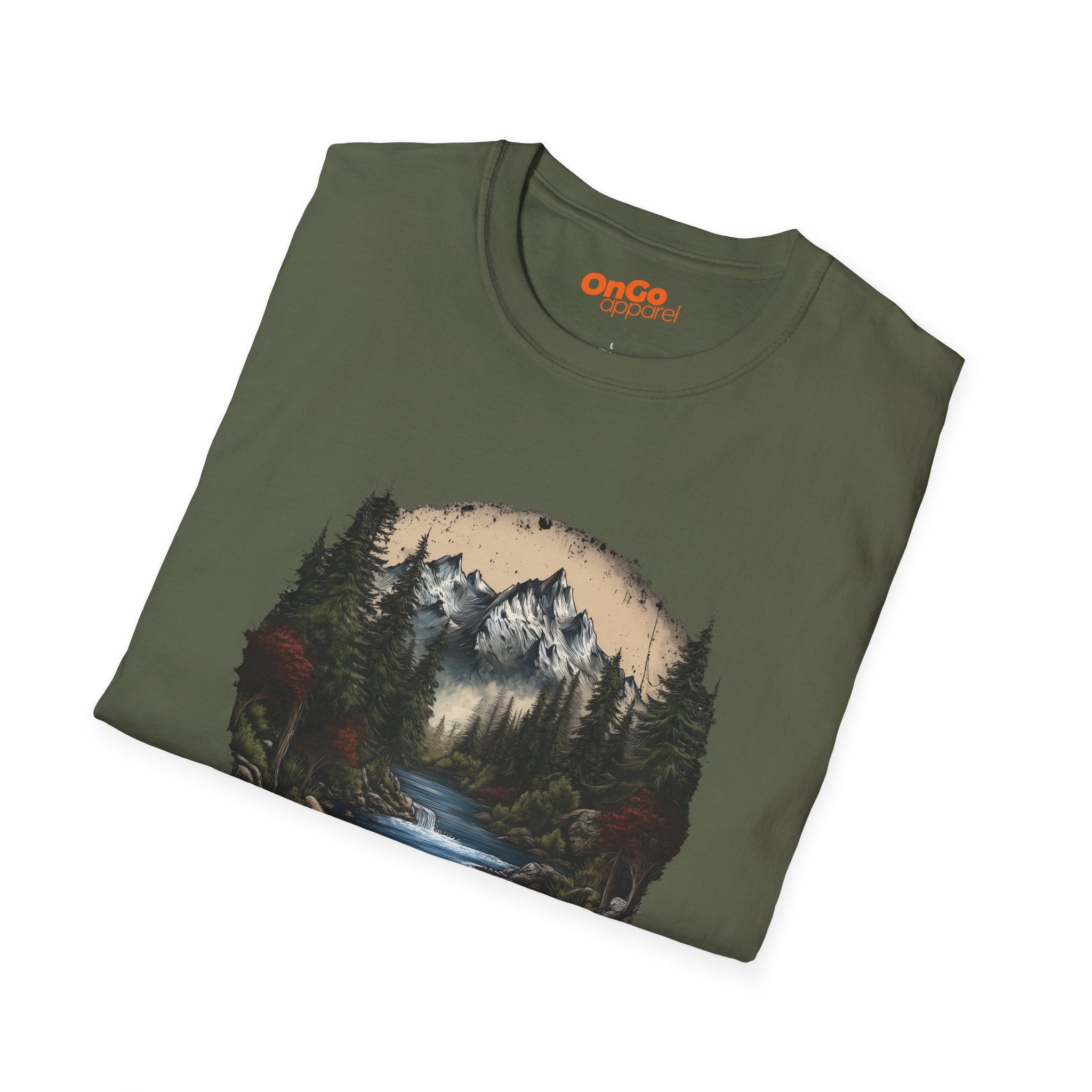 Nature Landscape T-Shirt with Mountain River Design
