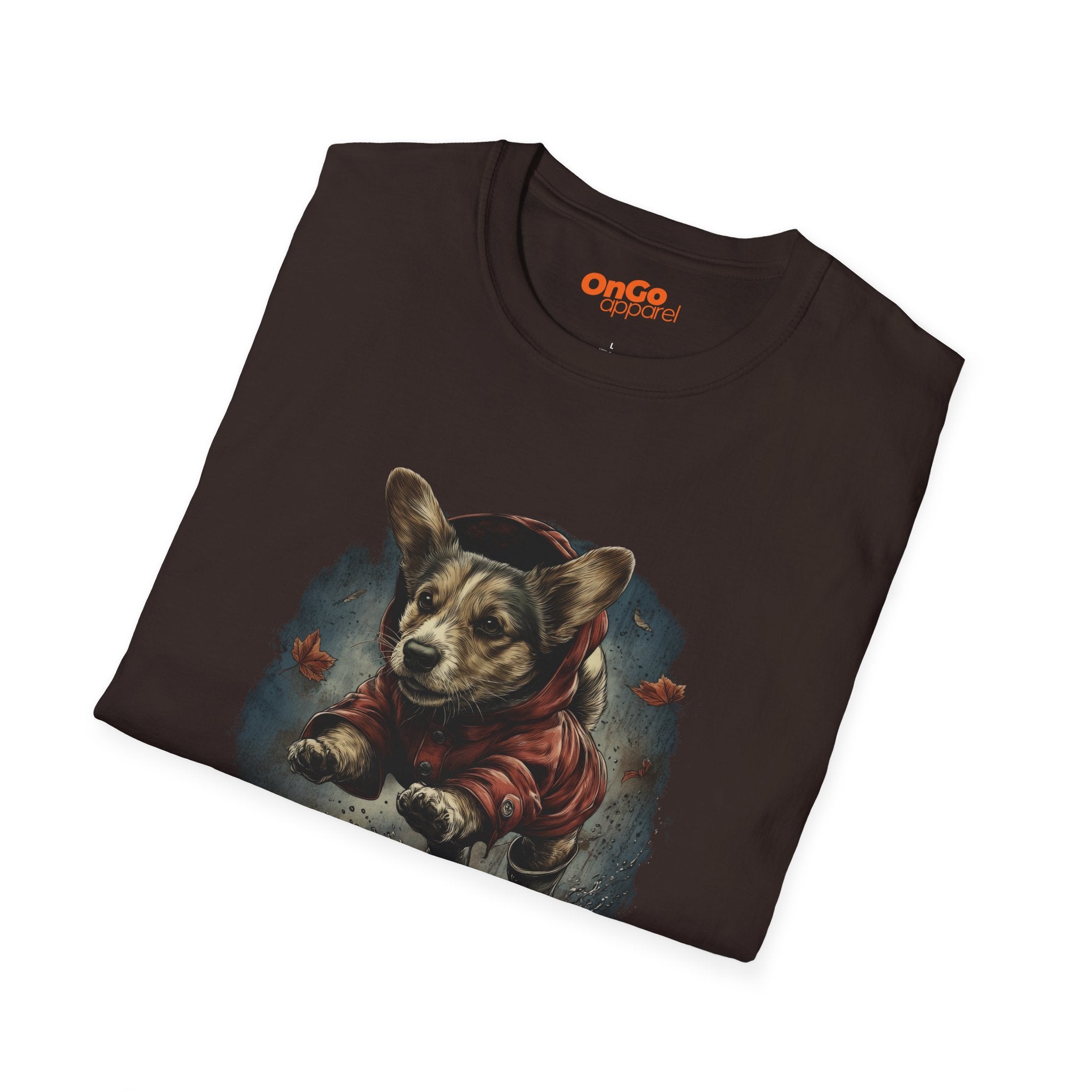 Corgi in Boots T-Shirt with Fall Leaves Design