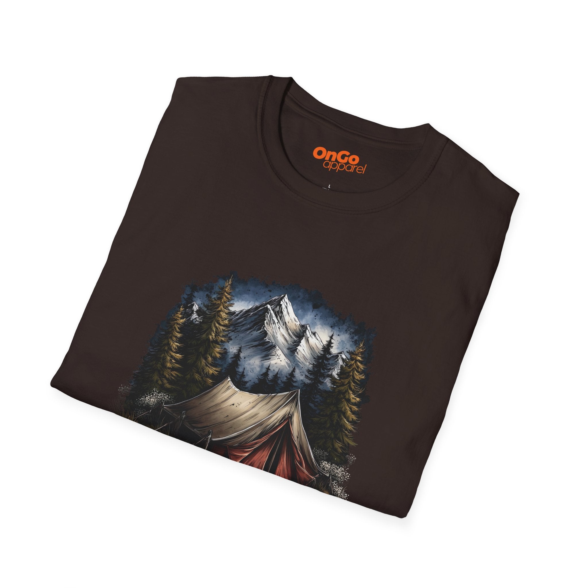 Camping Scene T-Shirt with Mountain and Forest Design