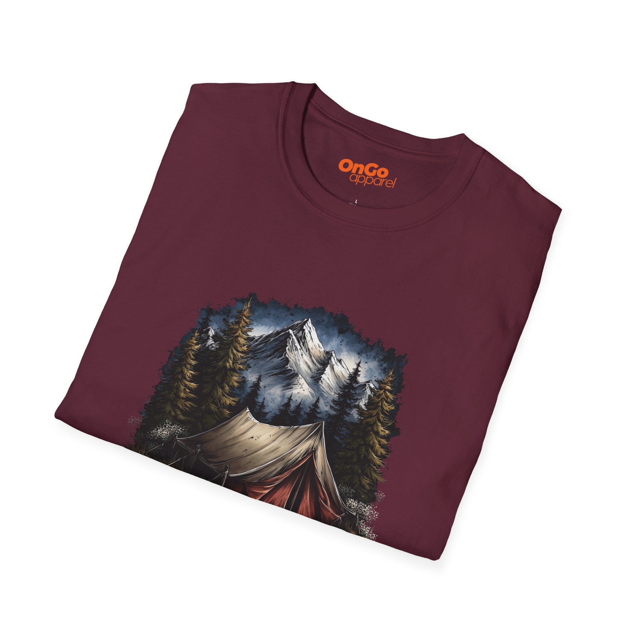 Camping Scene T-Shirt with Mountain and Forest Design