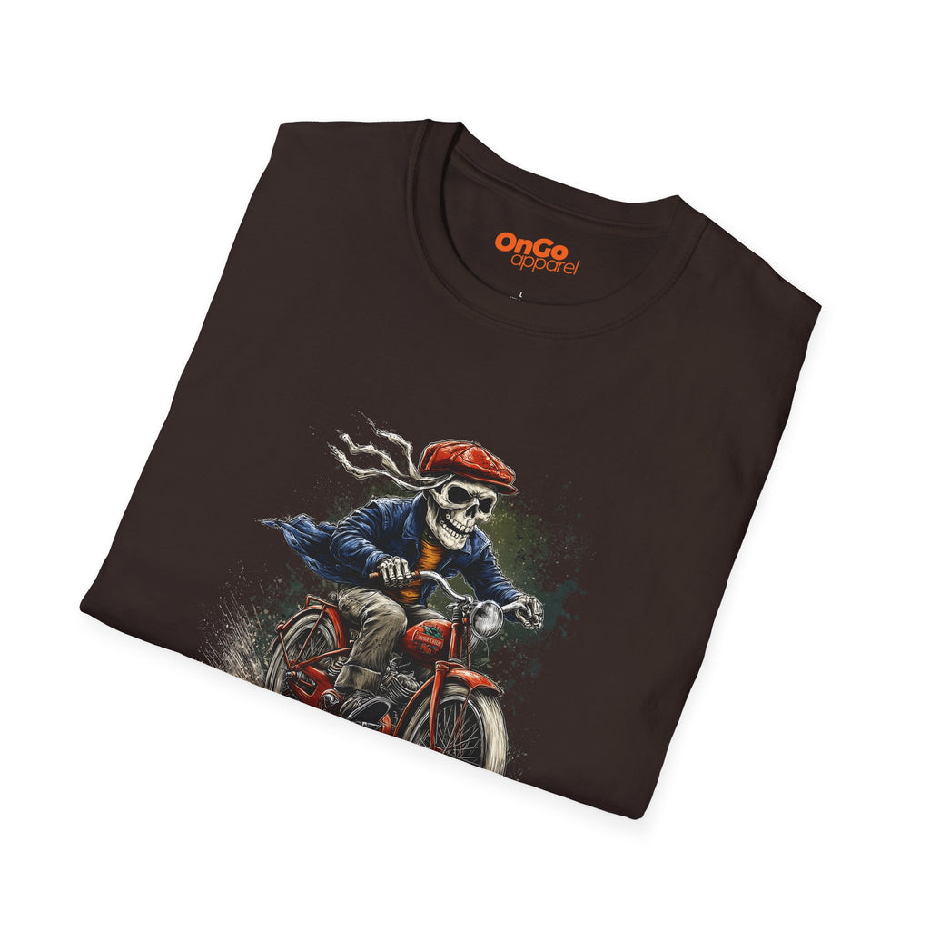 Skeleton Riding Bicycle Graphic T-Shirt