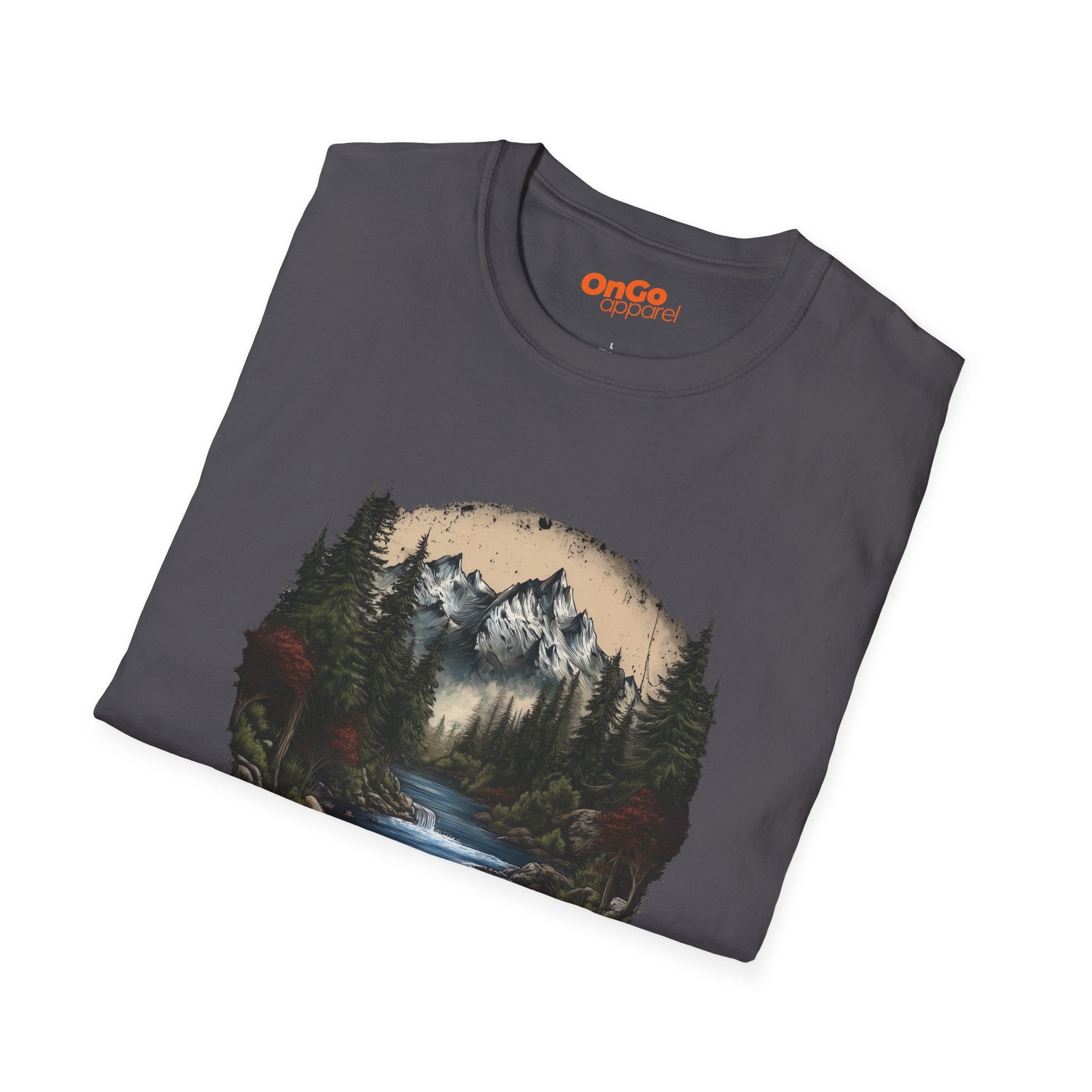 Nature Landscape T-Shirt with Mountain River Design