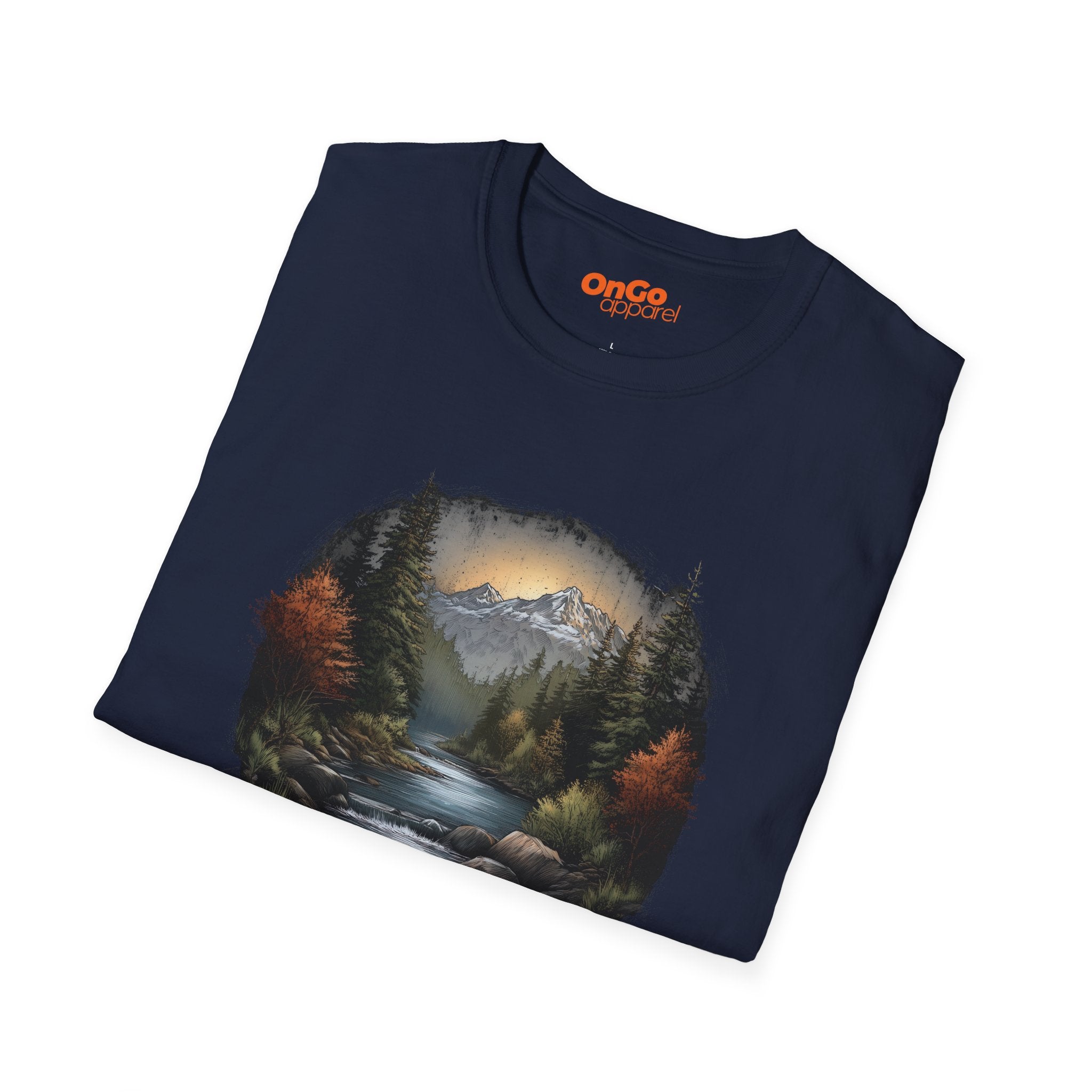 Nature Landscape T-Shirt with River and Mountain Design