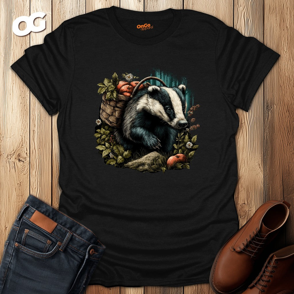 Badger and Basket Graphic T-Shirt – black – oak-wood