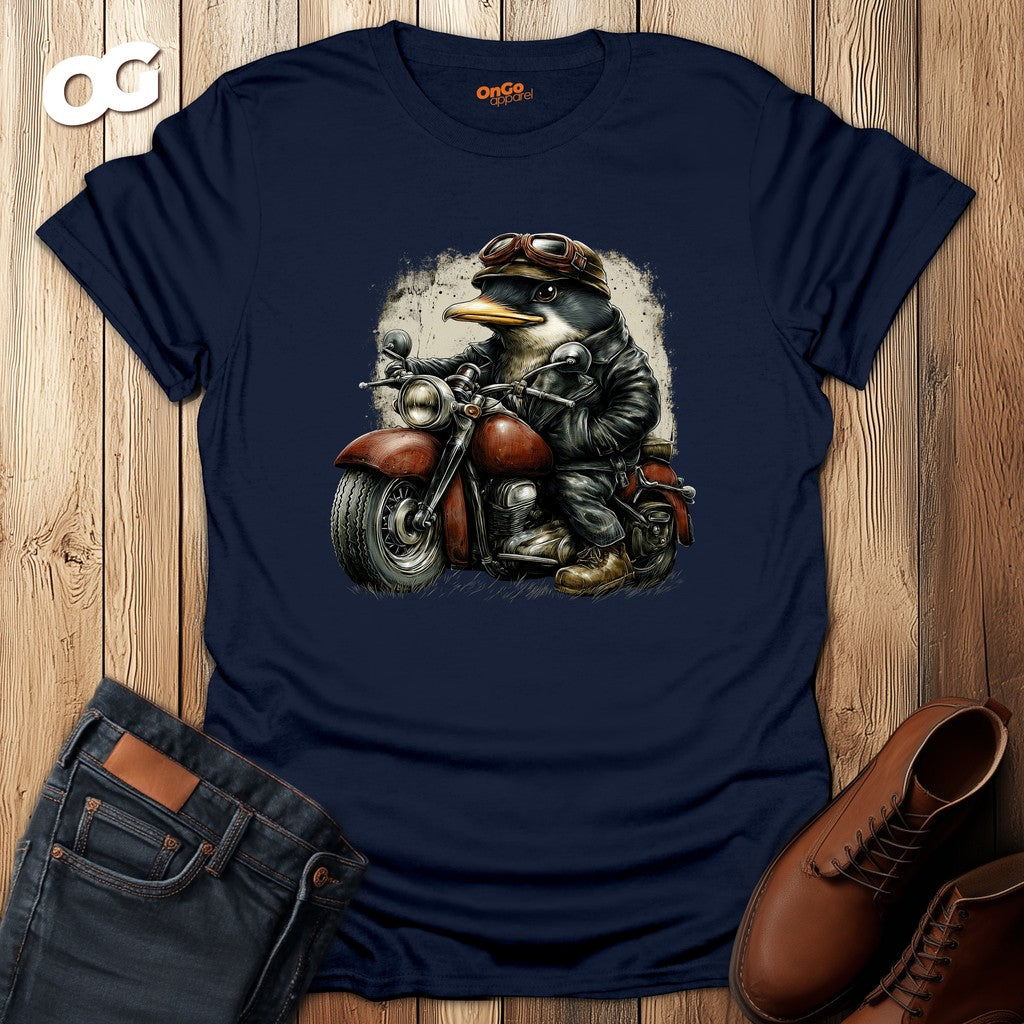 Penguin Aviator T-Shirt with Motorcycle Design – navy – oak-wood