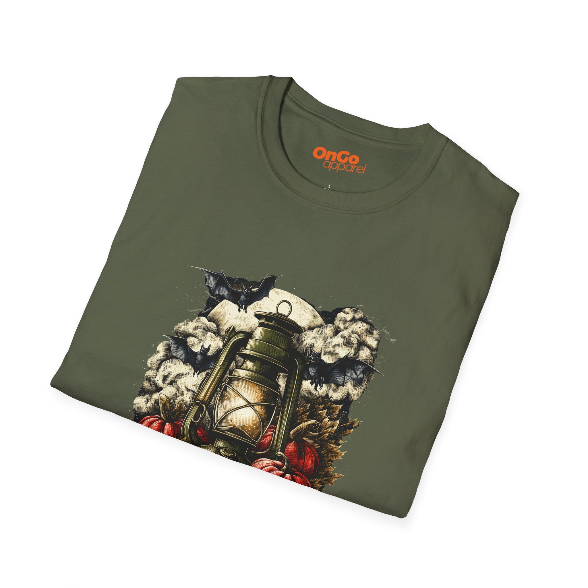 Halloween Lantern T-Shirt with Bats and Pumpkins