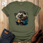 Hedgehog Scarf and Coffee T-Shirt – military_green – oak-wood