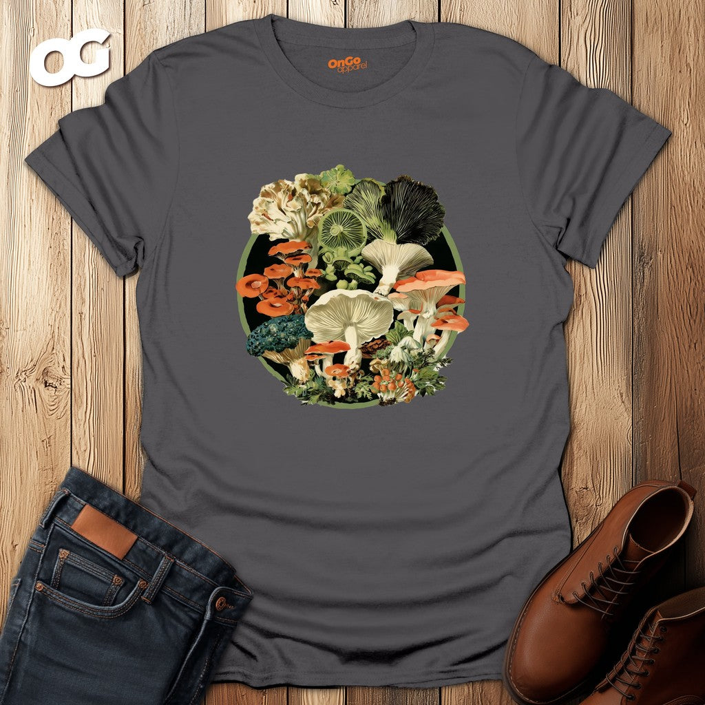 Vintage Mushroom Circle T-Shirt – charcoal – oak-wood
