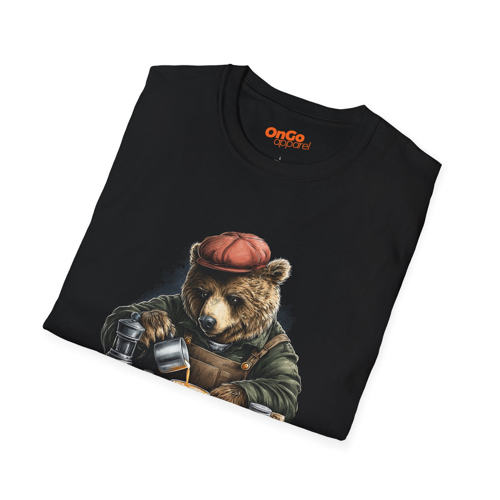 Bear Barista T-Shirt with Coffee Art Design
