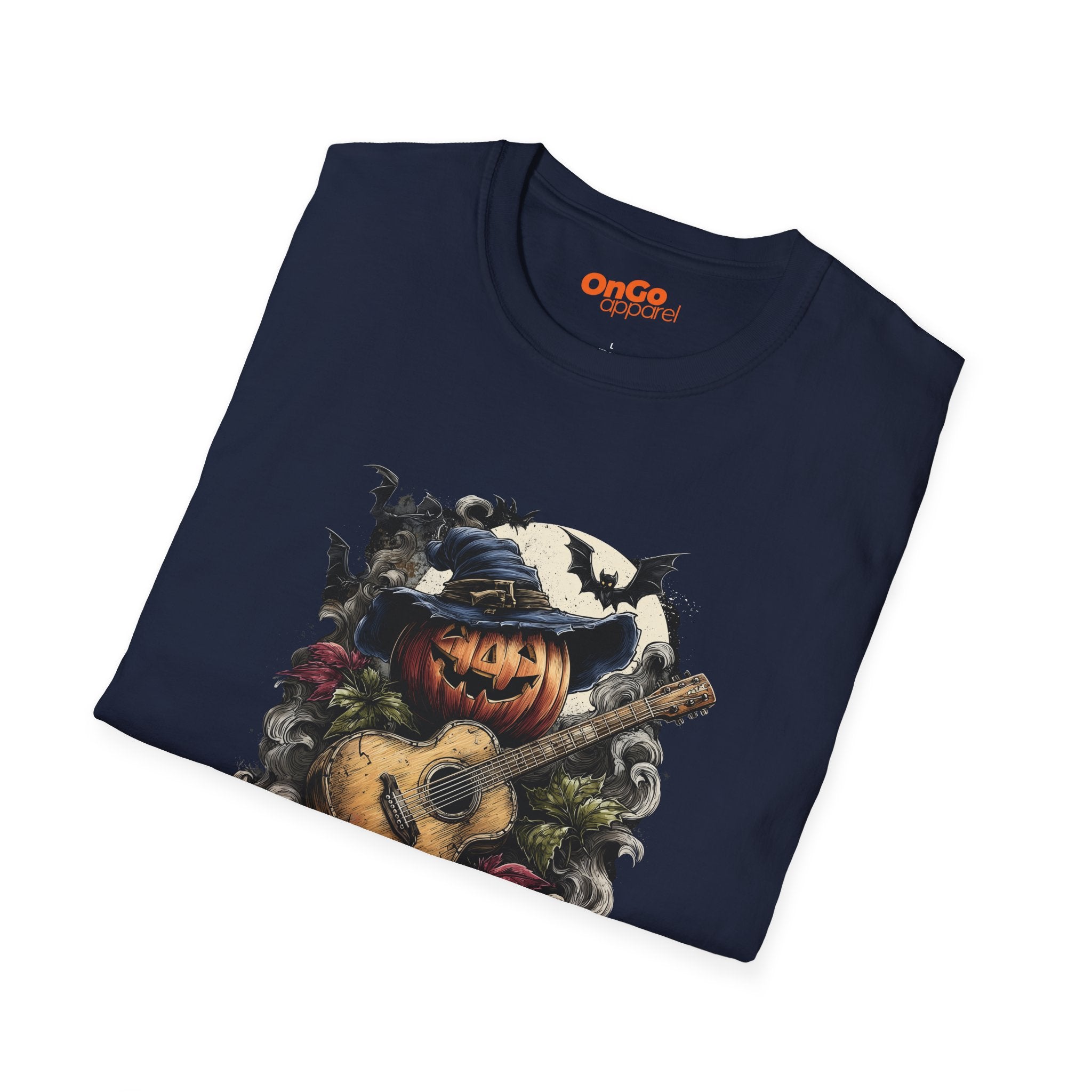 Halloween Pumpkin Guitar T-Shirt with Witch Hat