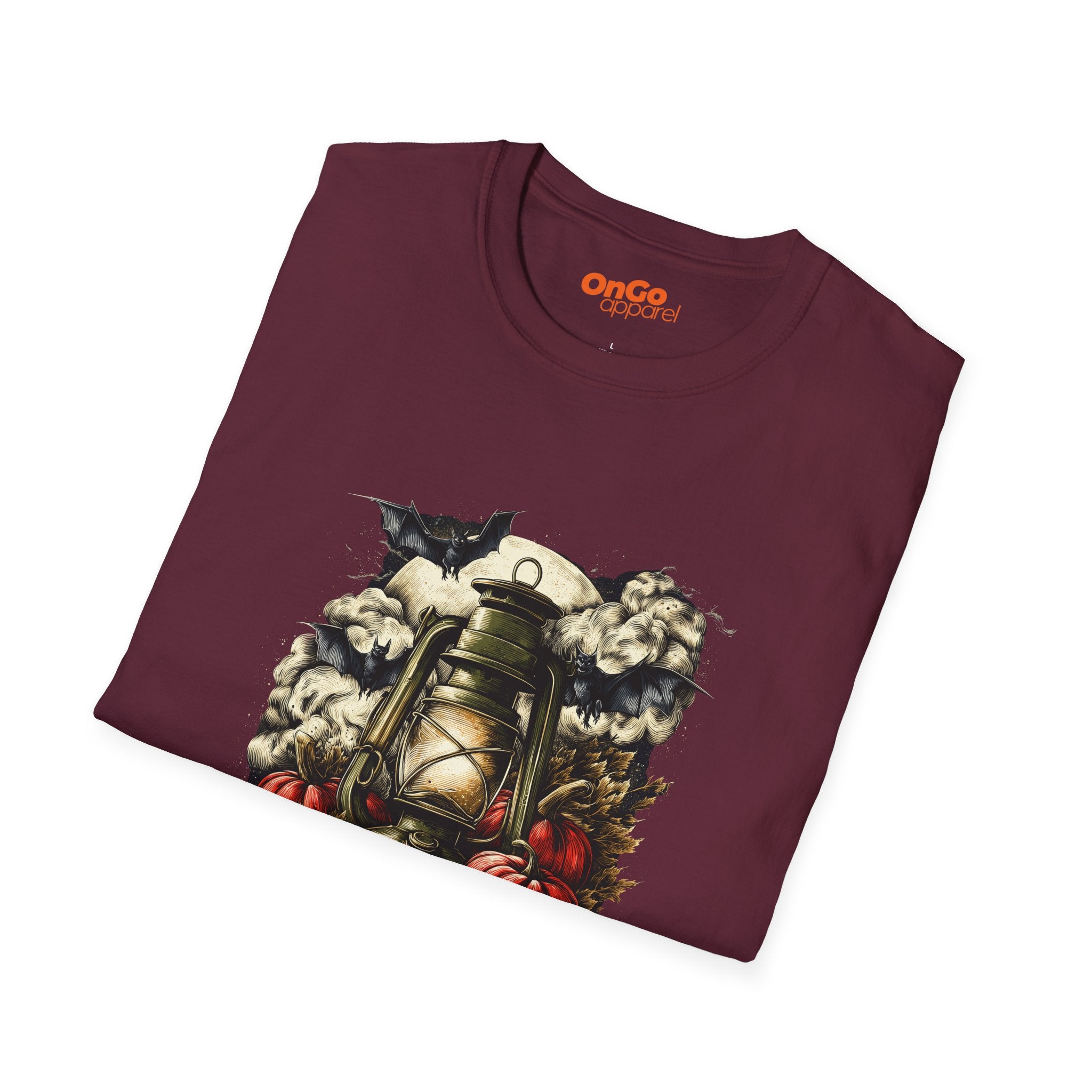 Halloween Lantern T-Shirt with Bats and Pumpkins