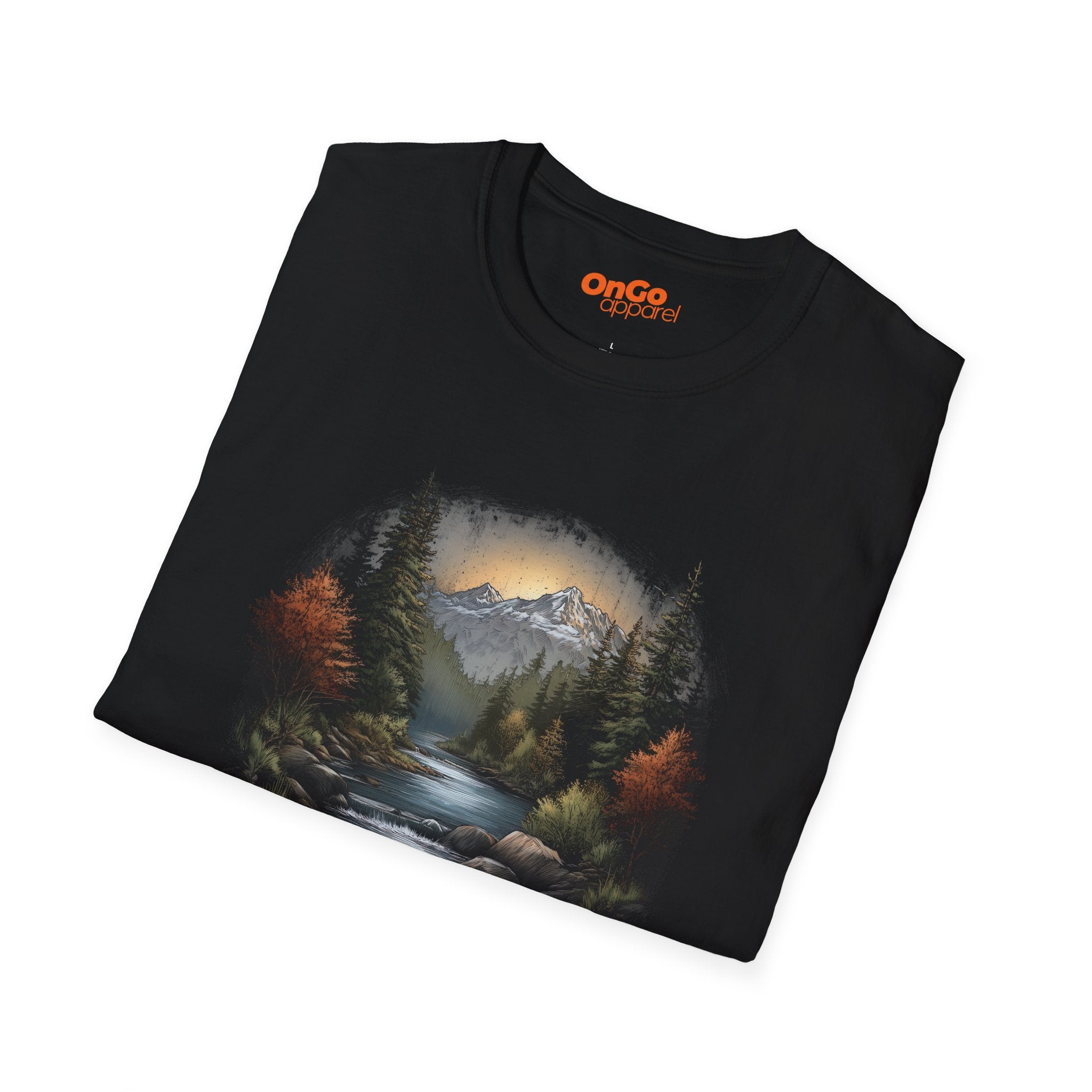 Nature Landscape T-Shirt with River and Mountain Design