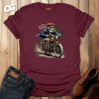 Skeleton Riding Bicycle Graphic T-Shirt – maroon – oak-wood