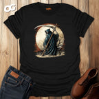 Grim Reaper Scythe and Moon Graphic T-Shirt – black – oak-wood