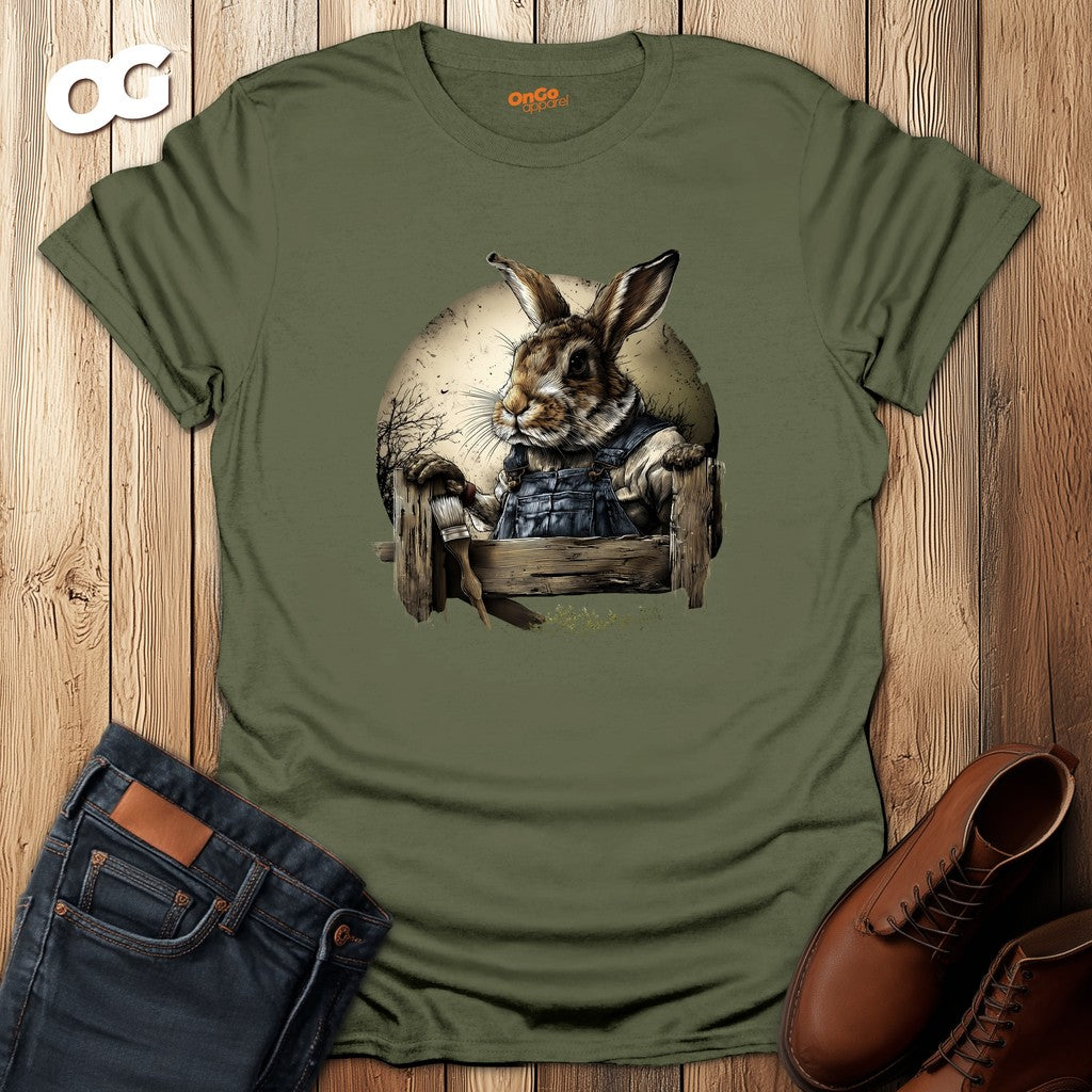 Charming Rabbit Fence Graphic T-Shirt – military_green – oak-wood