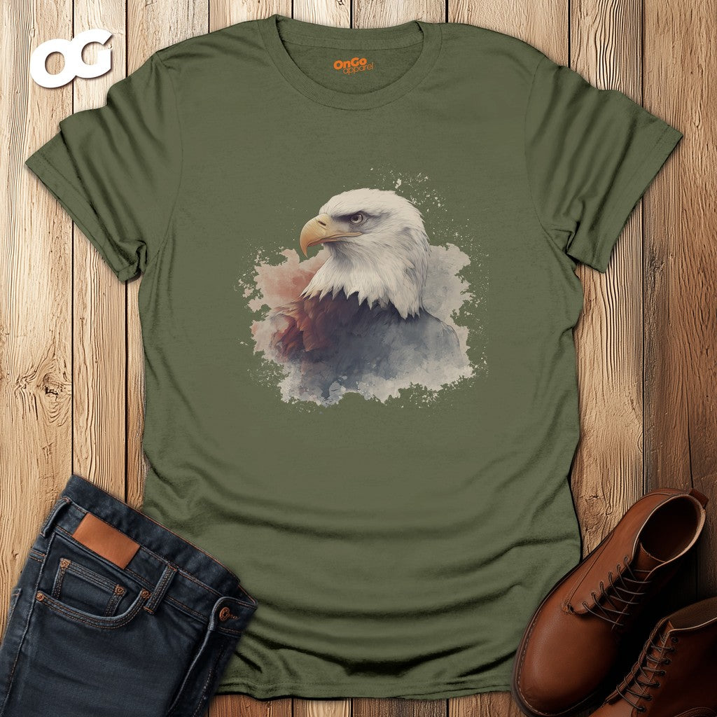 Bald Eagle Artistic Print T-Shirt – military_green – oak-wood