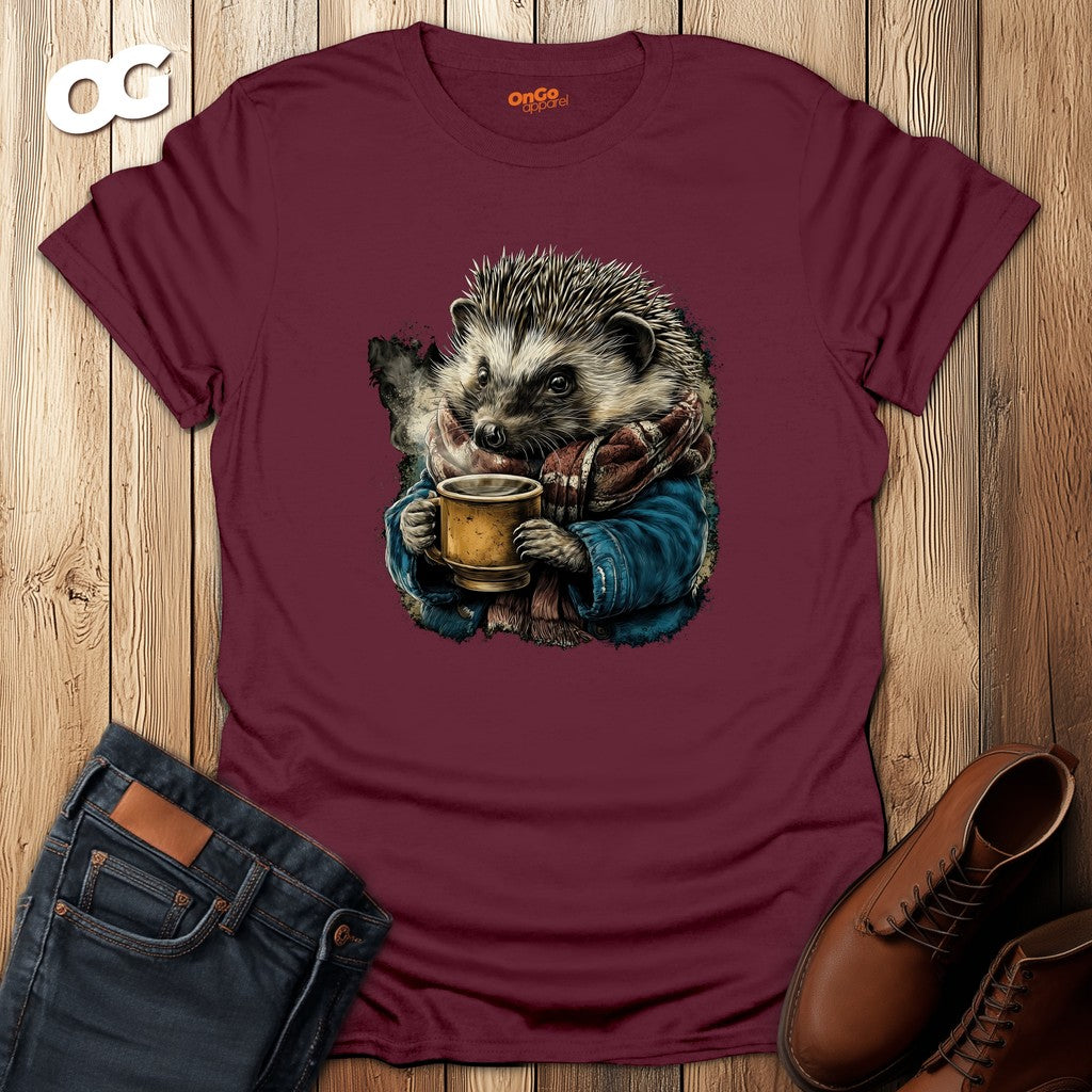 Hedgehog Scarf and Coffee T-Shirt – maroon – oak-wood
