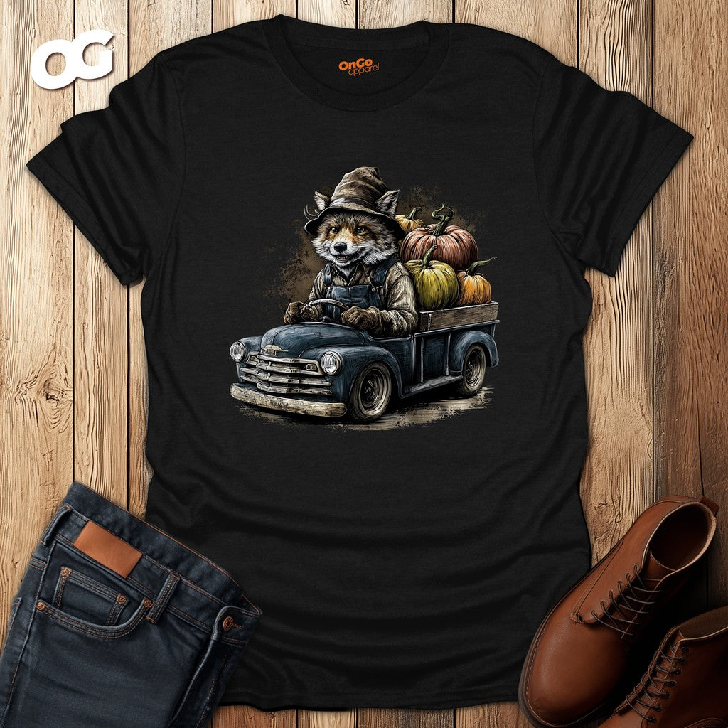 Rustic Fox Driving Vintage Truck T-Shirt – black – oak-wood
