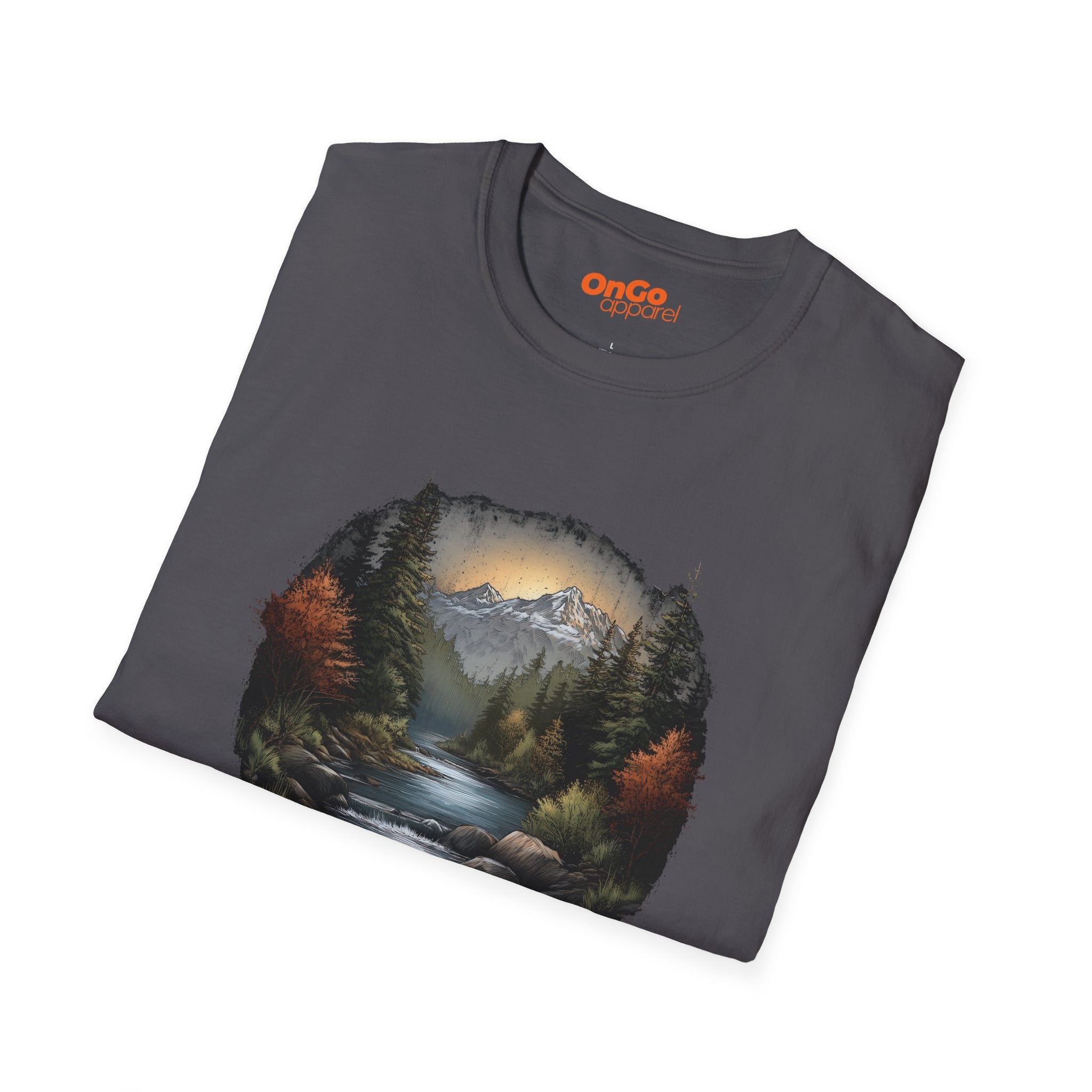 Nature Landscape T-Shirt with River and Mountain Design
