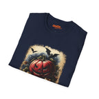 Jack-o'-Lantern Halloween T-shirt with Bats Design
