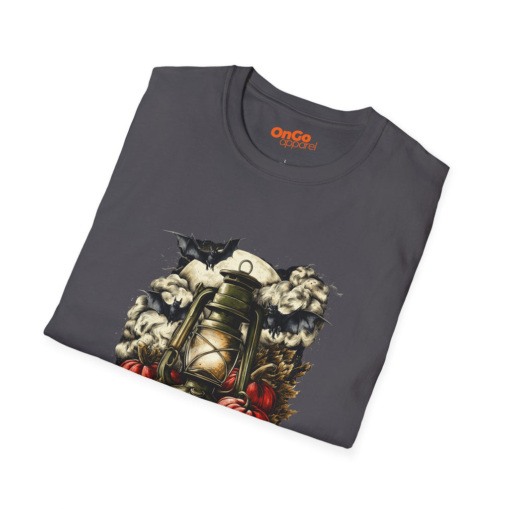 Halloween Lantern T-Shirt with Bats and Pumpkins