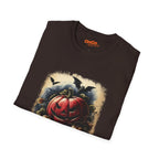Jack-o'-Lantern Halloween T-shirt with Bats Design