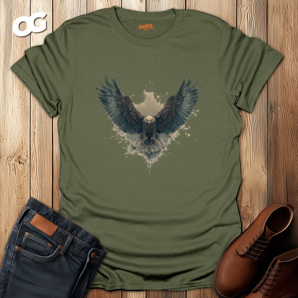 Eagle Wings T-Shirt with Artistic Spread Design – military_green – oak-wood